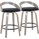 Grotto 26" Swivel Counter Stool Light Grey Wood & Black Leatherette with Black Footrest (Set of 2)